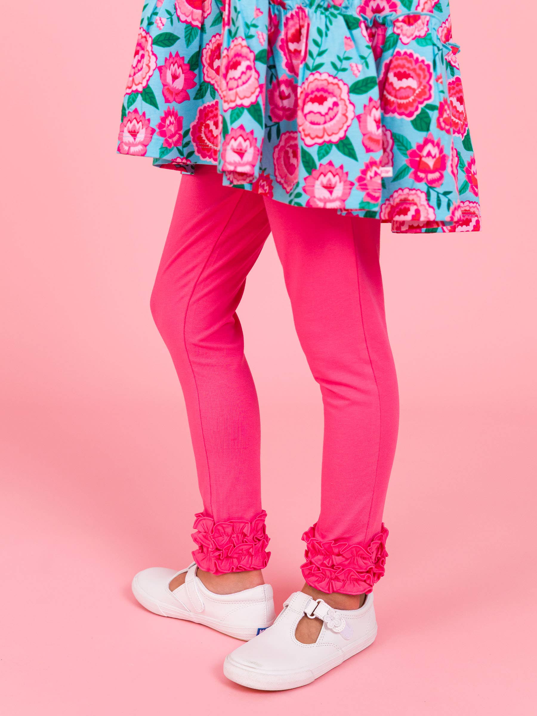 Girls Hot Pink Classic Ruffle Leggings for wholesale on Faire0