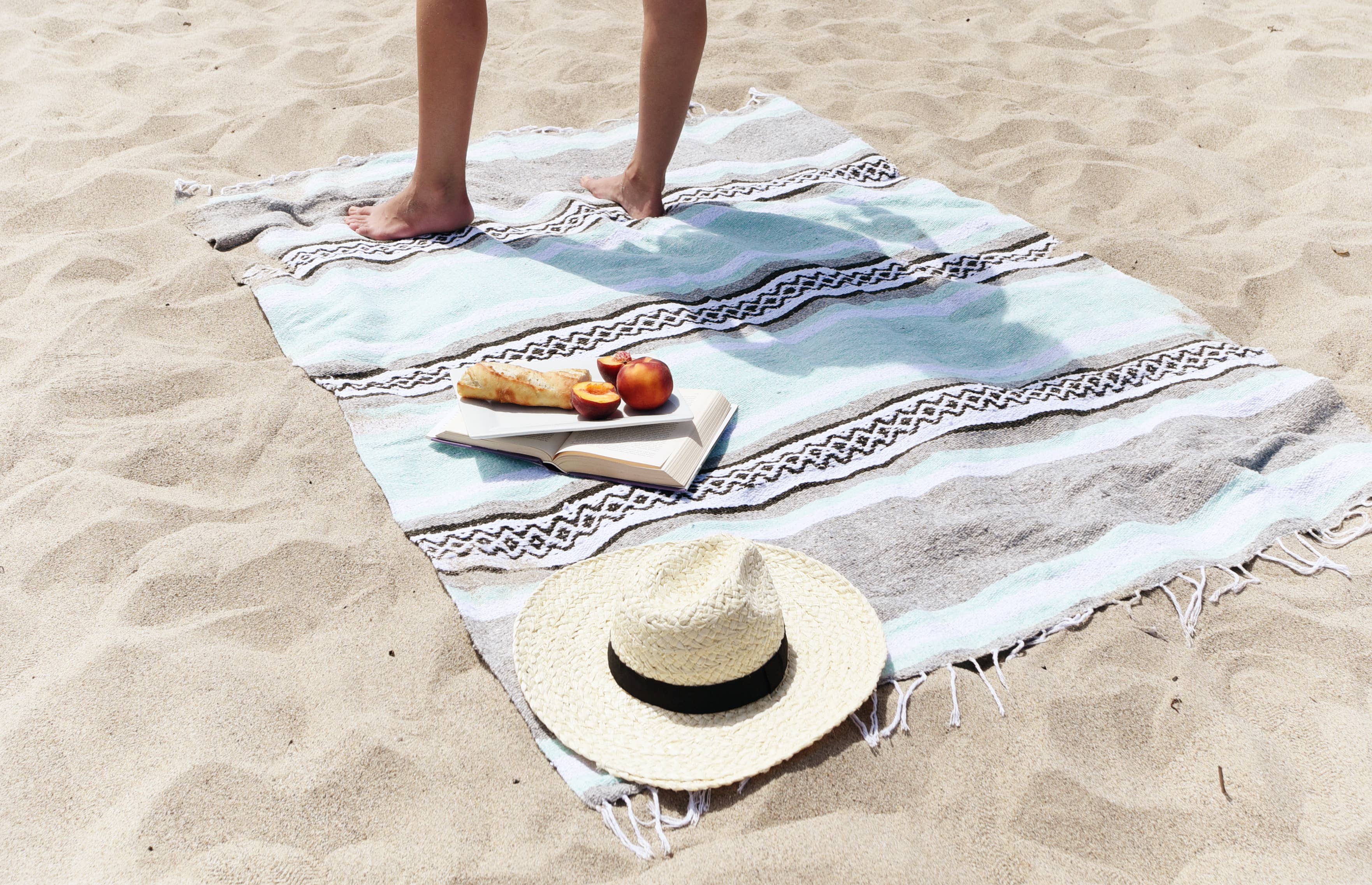 Laguna Beach Textile Company, LLC - Wholesale Throw Blanket - Mexican Serape Blanket - Mint and Gray3