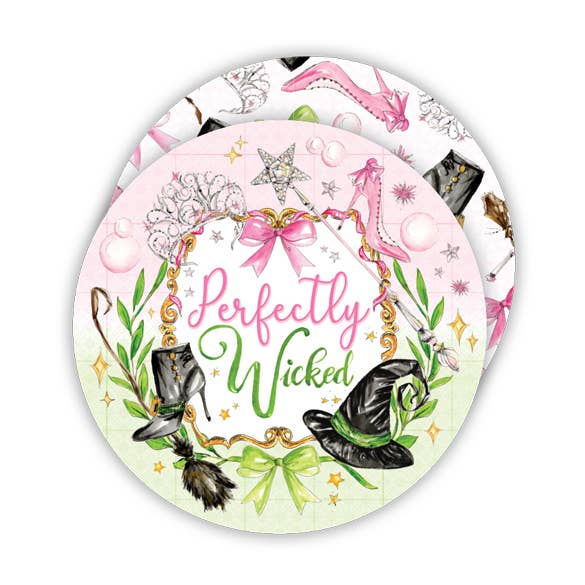 Dessous de verre rond rose et vert Perfectly Wicked Crest pour la vente par RosanneBeck Collections