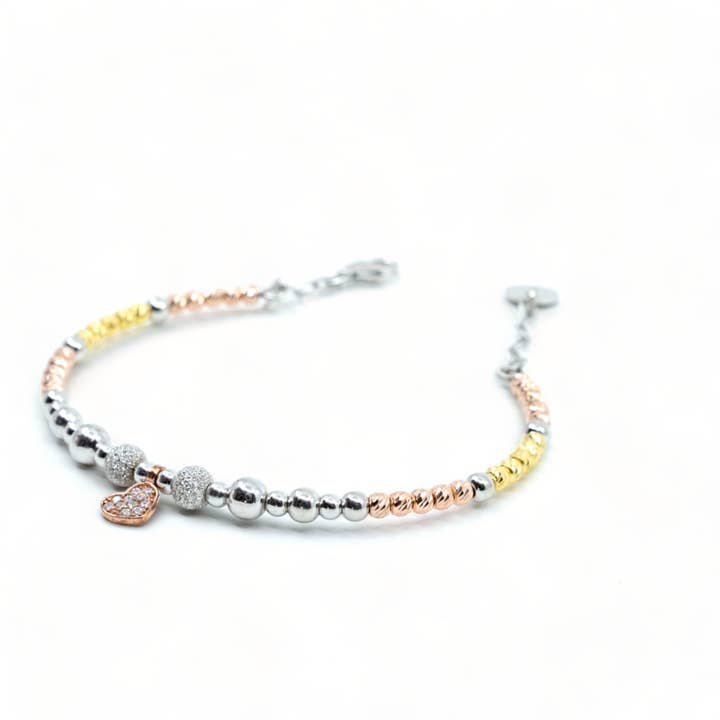 Heart Charm Two-Tone Dorika Bracelet – Sterling Silver for wholesale by ZEYZEY