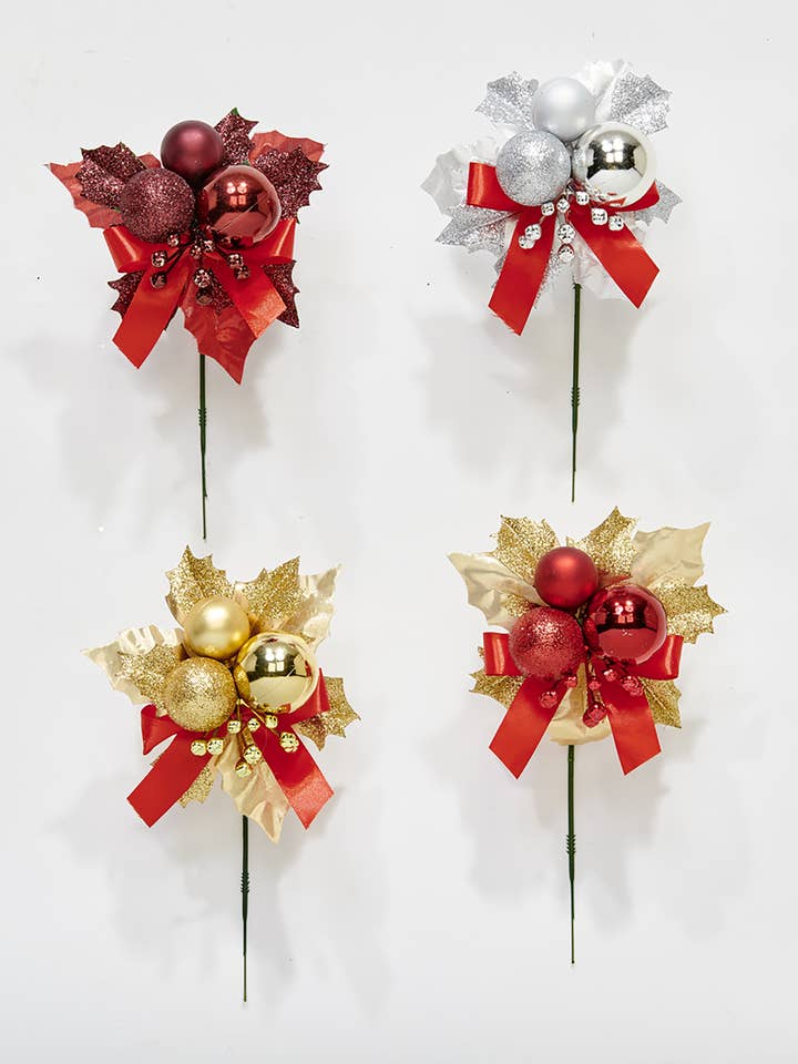 Pick de feuilles de baies de boule de Noël de 7" pour la vente par WORTH IMPORTS