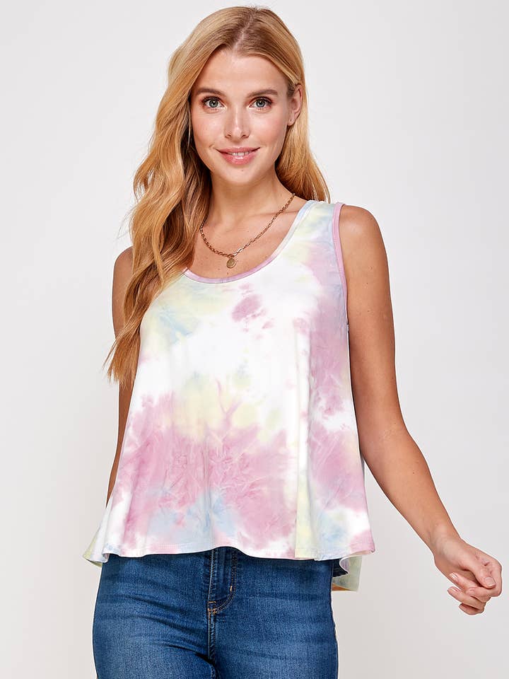 Urban X Multi Cloud Tie dye Hi/low Scoop neck Crop Tank top for wholesale by Urban X Apparel