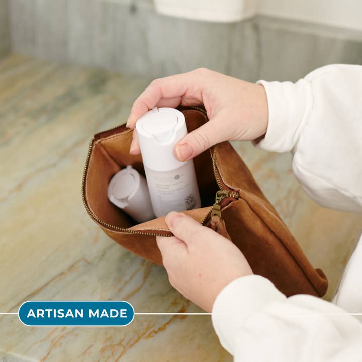 Borsa per il trucco | Pelletteria | Fatto artigianalmente | Regalo etico per la vendita all'ingrosso da parte di Lazarus Artisan Goods