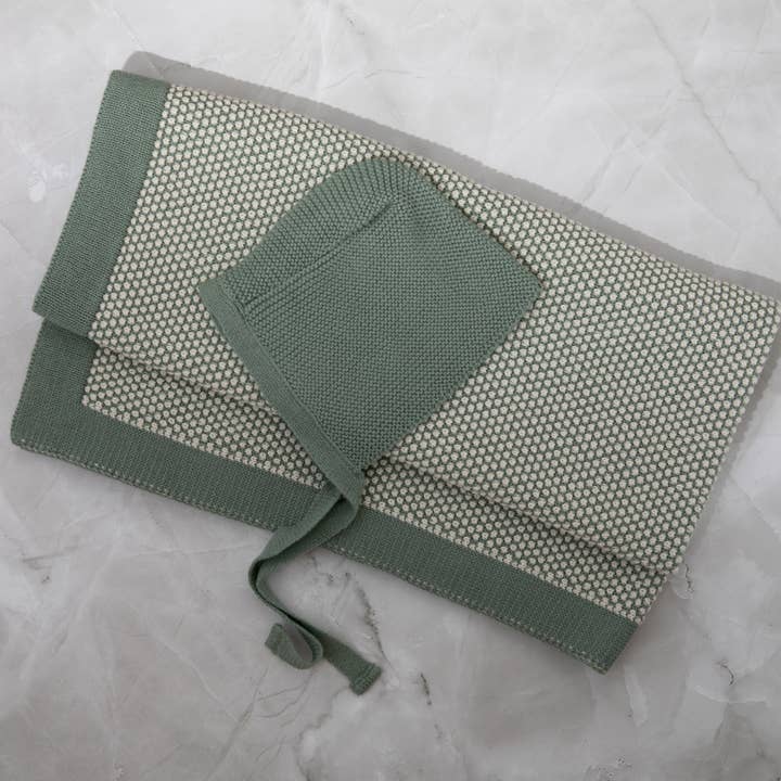 Elegant Infant Baby Blanket Bonnet Set - Indus Blue for wholesale by Pink Lemonade