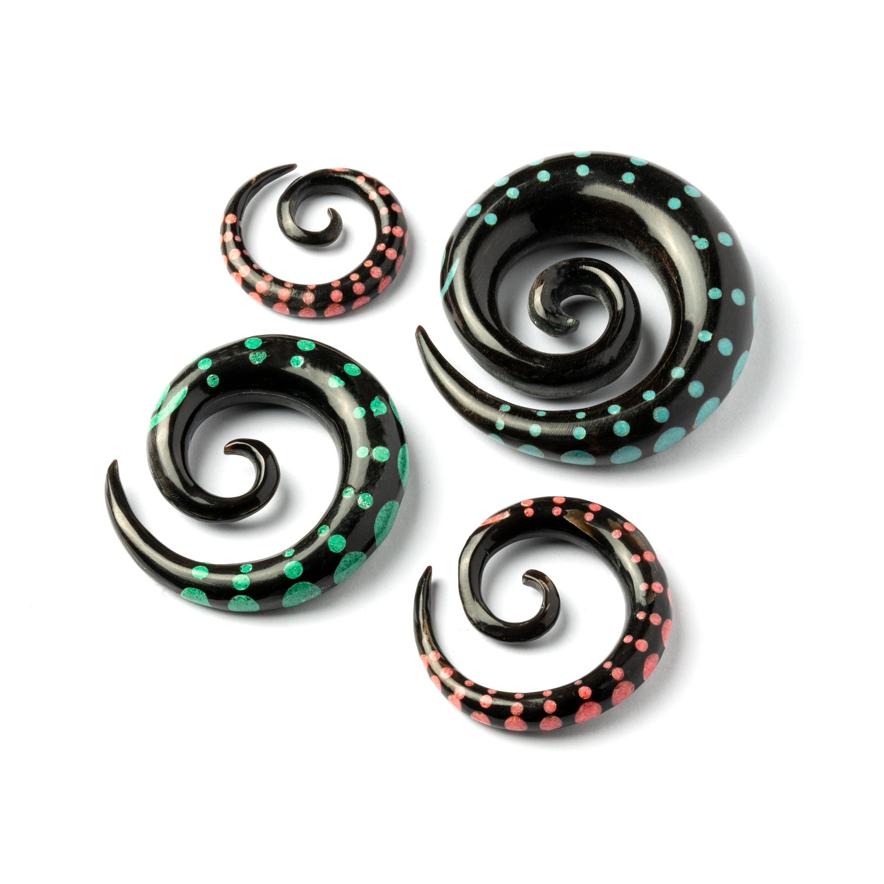 Tribu - Wholesale Gauge/plug earrings - Dotted Spiral Gauges with Stone Inlay18