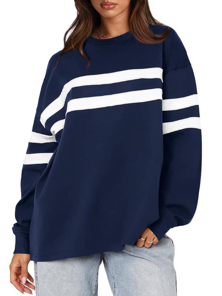 Y2K Oversized Casual Striped Pullover Sweatshirt for wholesale by Rosa Clothing