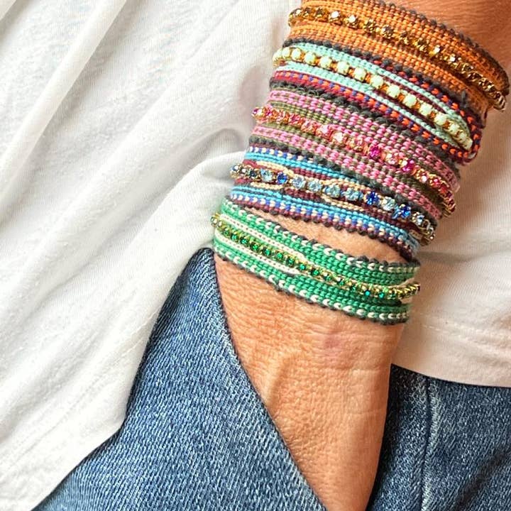 Tezeè - Wholesale Beaded Bracelet - Ikat fabric bracelet with rhinestones