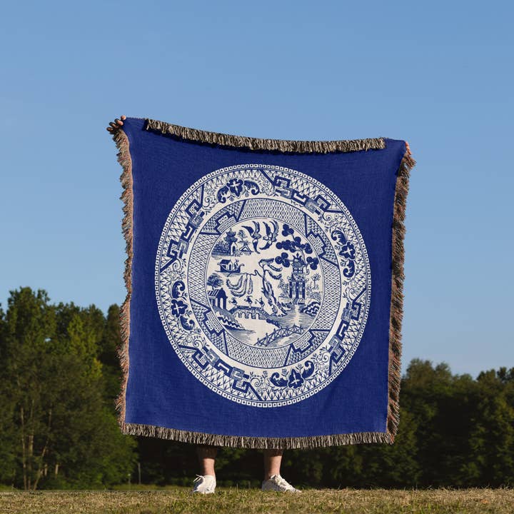 3dRose - Wholesale Throw Blanket - 3dRose, Willow Pattern in Delft Blue and White, Blanket1