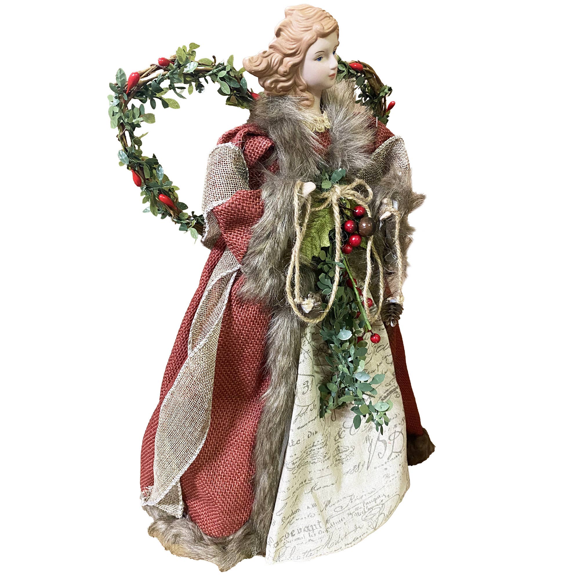Santa’s Workshop Inc. - Wholesale Tree Topper - 16" Red Homespun Angel Tree Topper1