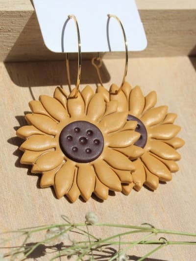 Sunflower Polymer Clay Hoop Statement Earrings for wholesale by Sunflowercrafty