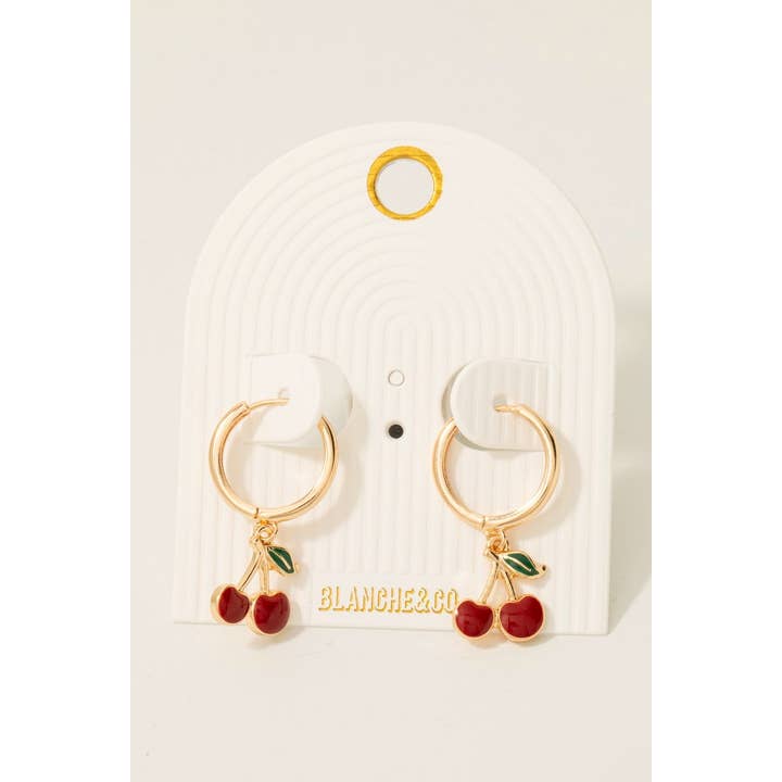 GRD Epoxy Resin Cherry Charm Hoop Earrings for wholesale on Faire