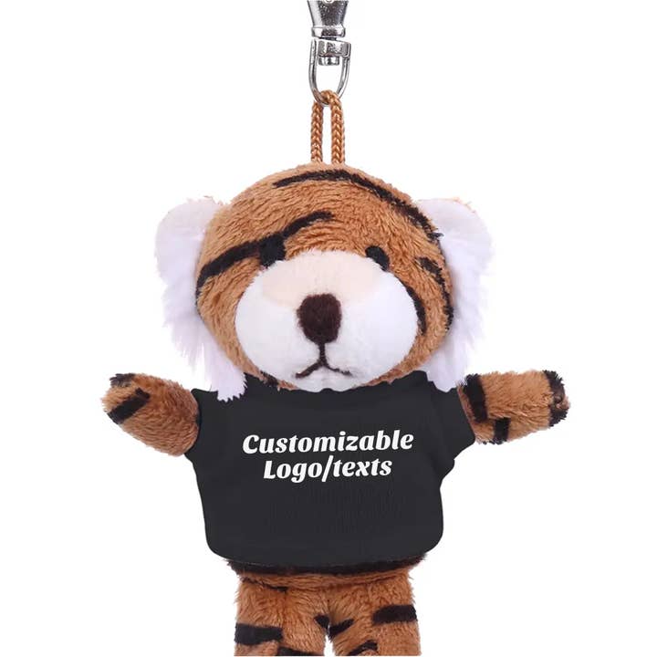 Llavero de Peluche de Tigre Personalizado de 4″ con Camisetas Personalizadas para venta al por mayor de Plushland