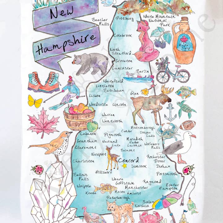 New Hampshire State Map Tea Towel for wholesale by Avery's Home