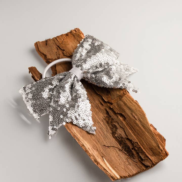 Silver Sparkle Bow Hair Tie for wholesale by FH2