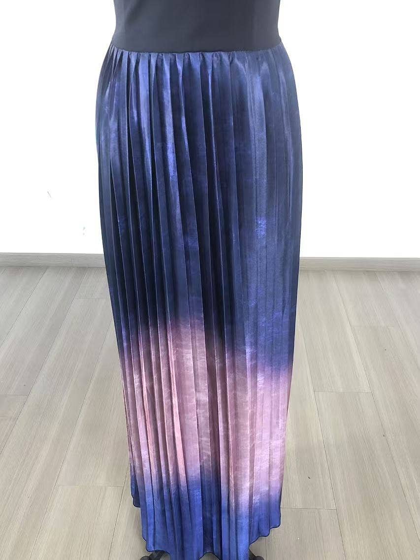 Flerfärgad DR355 Gradient veckad swing aftonklänning med djup V-hals för wholesale på Faire14