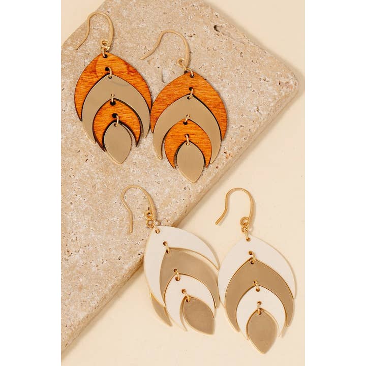 Anarchy Street - Wholesale Dangle Earrings - Wood And Metallic Leaf Dangle Hook Earrings