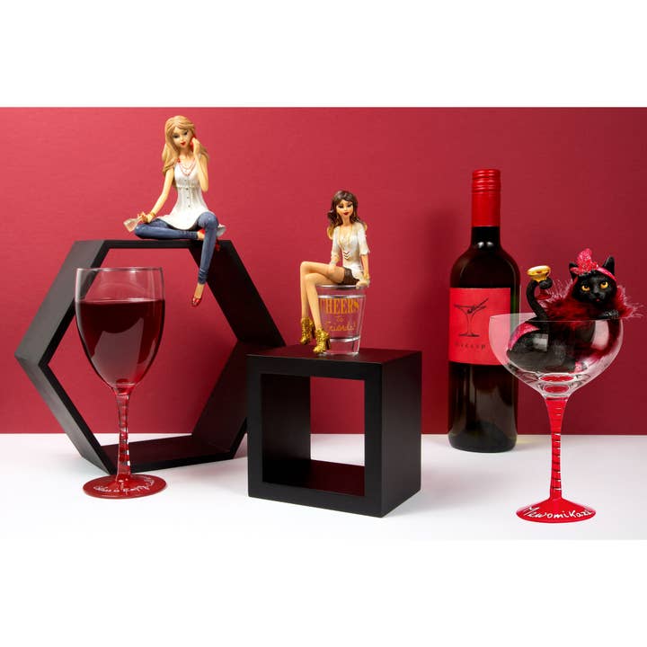 Pavilion - Wholesale Decorative Figurine - Glass is empty, Call Wine-1-1! - 11.5" Girl in Glass2