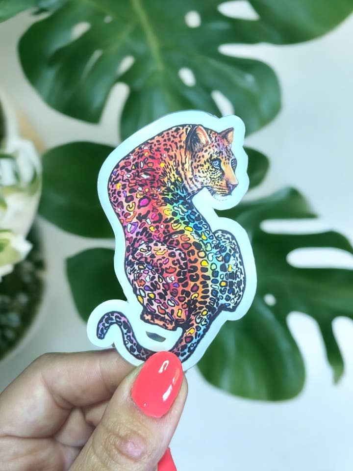 Rainbow Leopard Vinyl Sticker for Bottles, Laptops & Cars for wholesale by Christina-Jane Norquay Art