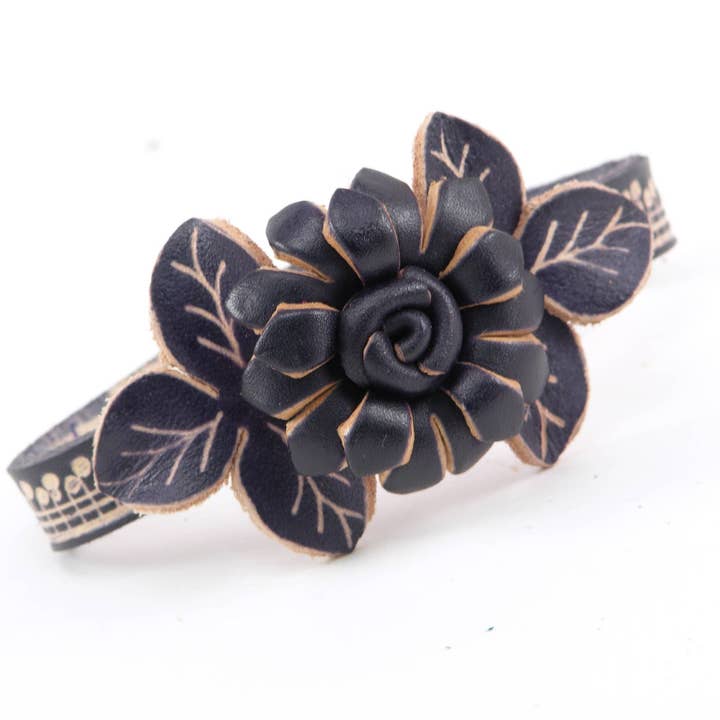Handmade Leather Flower Bracelet - BR463 for wholesale by Sunflower Handmade leather inc