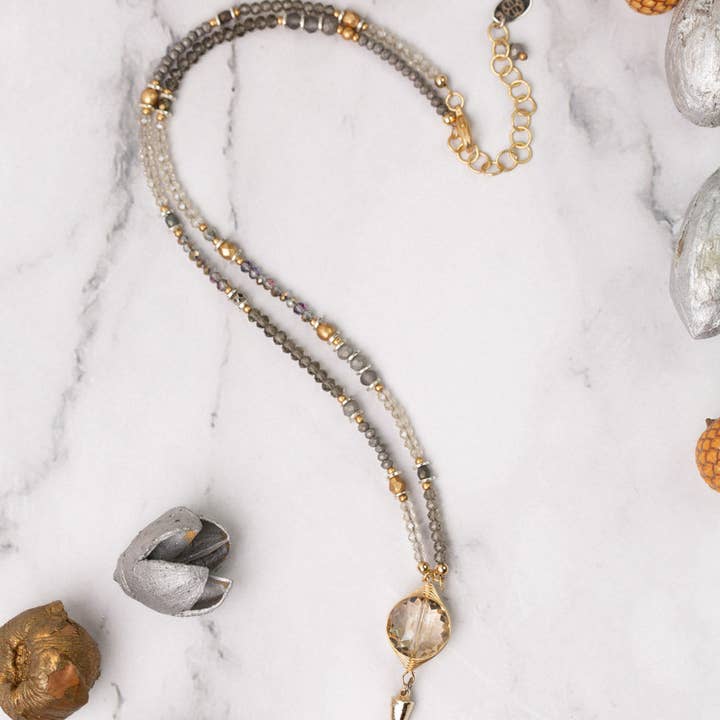 Anne Vaughan Designs Jewelry - Wholesale Pendant/Charm Necklace - Silver & Gold 18.5-20.5" Czech Glass With Crystal Collage Necklace