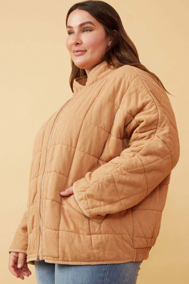 Taupe Womens Quilted Zip Up Padded Jacket for wholesale on Faire8