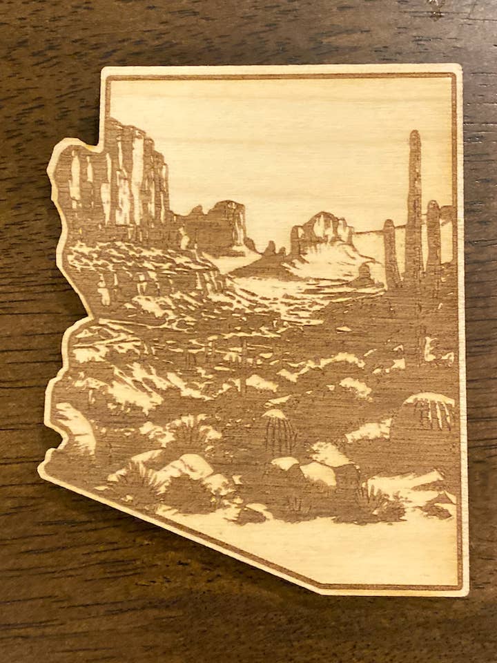 Aimant en bois gravé de l'Arizona pour la vente par 395ART