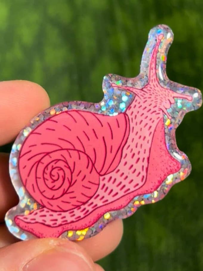 Pink Snail Glitter Enamel Pin - Kawaii Lapel Pin for wholesale by ThinkofMeFrondly