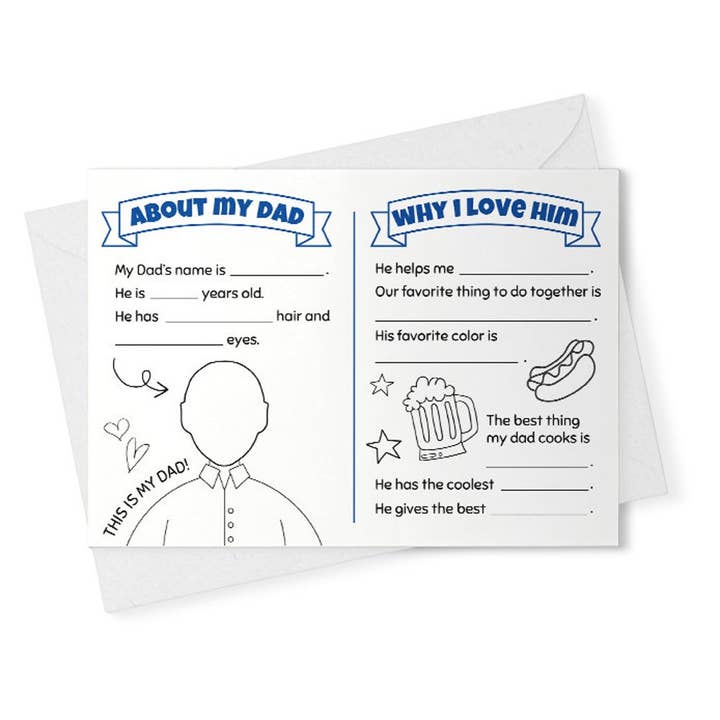 Father's Day Card | Fill in the Blanks | All About Dad | for wholesale by VenusArtsShop