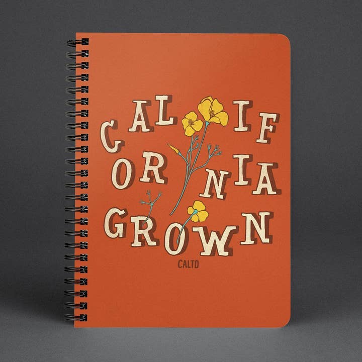 California Grown Poppies Orange Spiral Notebook for wholesale by State Bliss