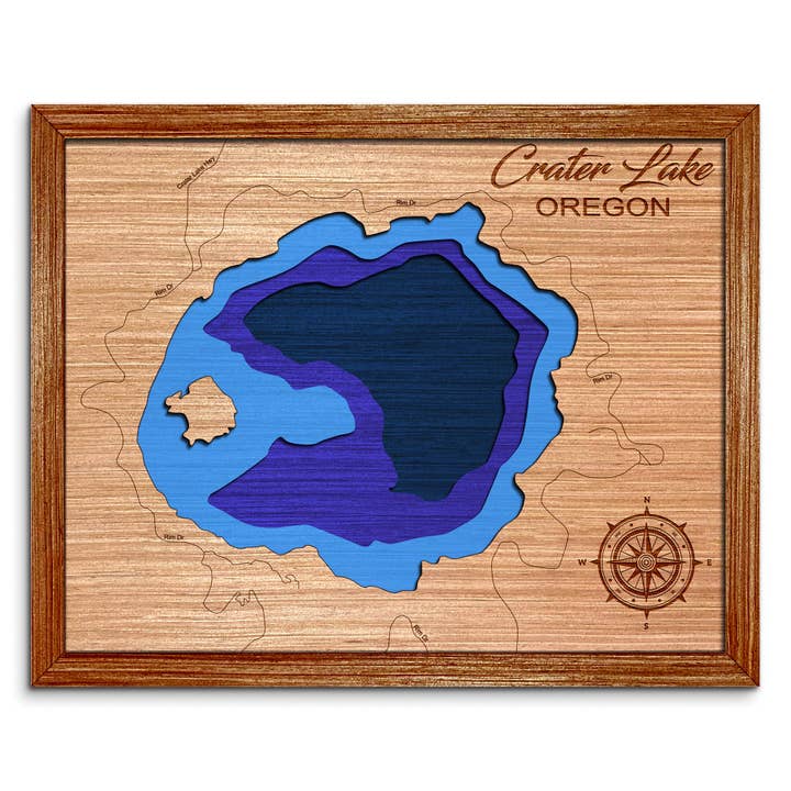 Carte de la profondeur du Crater Lake - Décoration murale unique pour la maison pour la vente par Premier Gifts and More