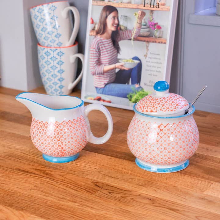 Rinkit Ltd – wholesale Jug – Nicola Spring Patterned Milk and Gravy Jug - Orange and Blue2