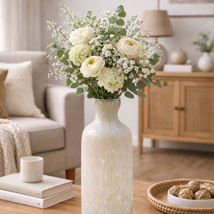 Vase | Ivory Splutter Glass Vase | 4X10" for wholesale by ExpoBazaar