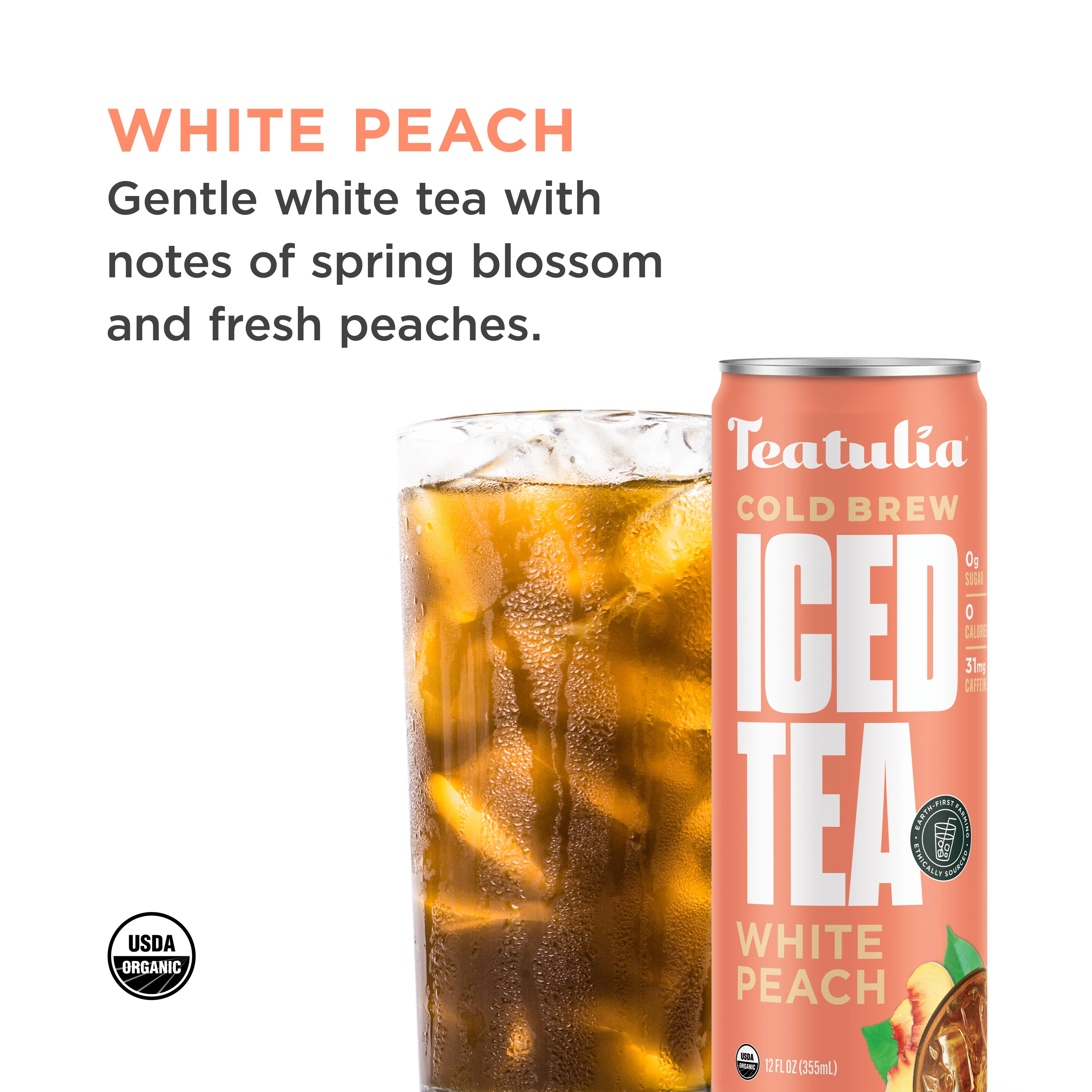 Teatulia Organic Teas - Wholesale Iced Tea - White Peach Organic Unsweetened Iced Tea Can3
