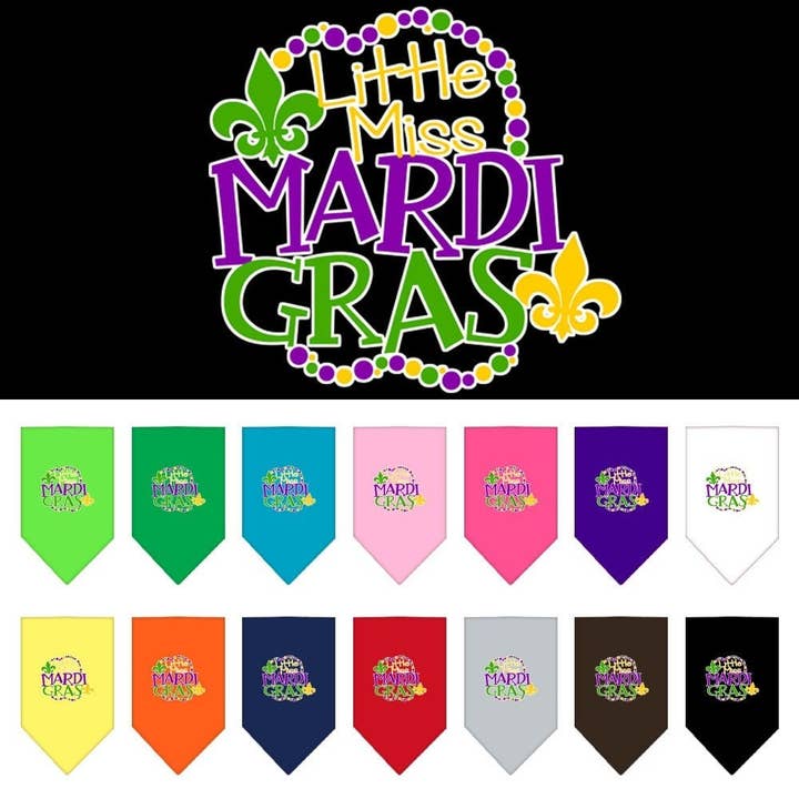 Pet and Dog Bandana Screen Printed, "Little Miss Mardi Gras" for wholesale by As You Wish Apparel