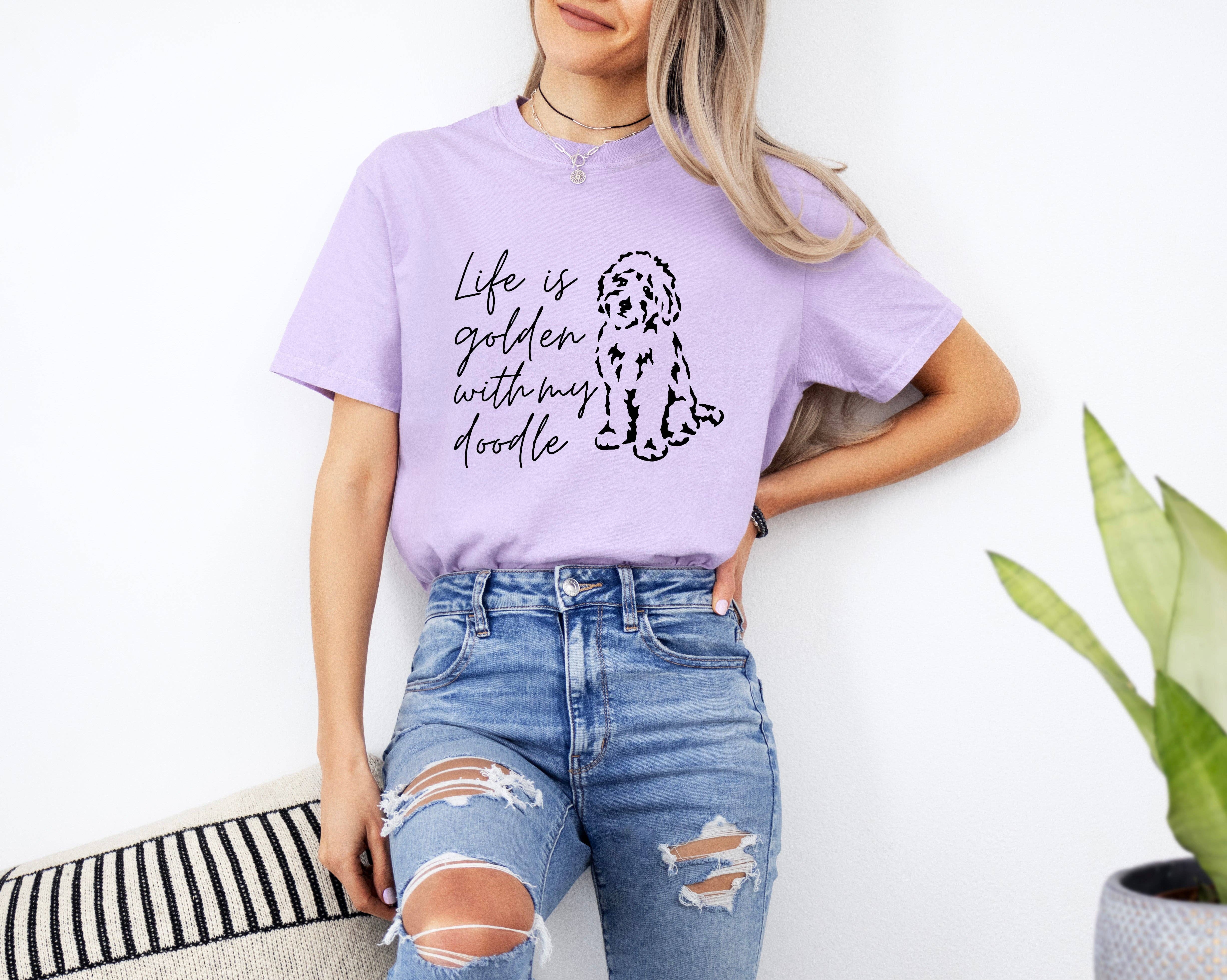 Verita Culture - Wholesale Screen Printed T-Shirt - Women's - Life Is Golden With My Doodle Dog mom Garment Dyed T Shirt0