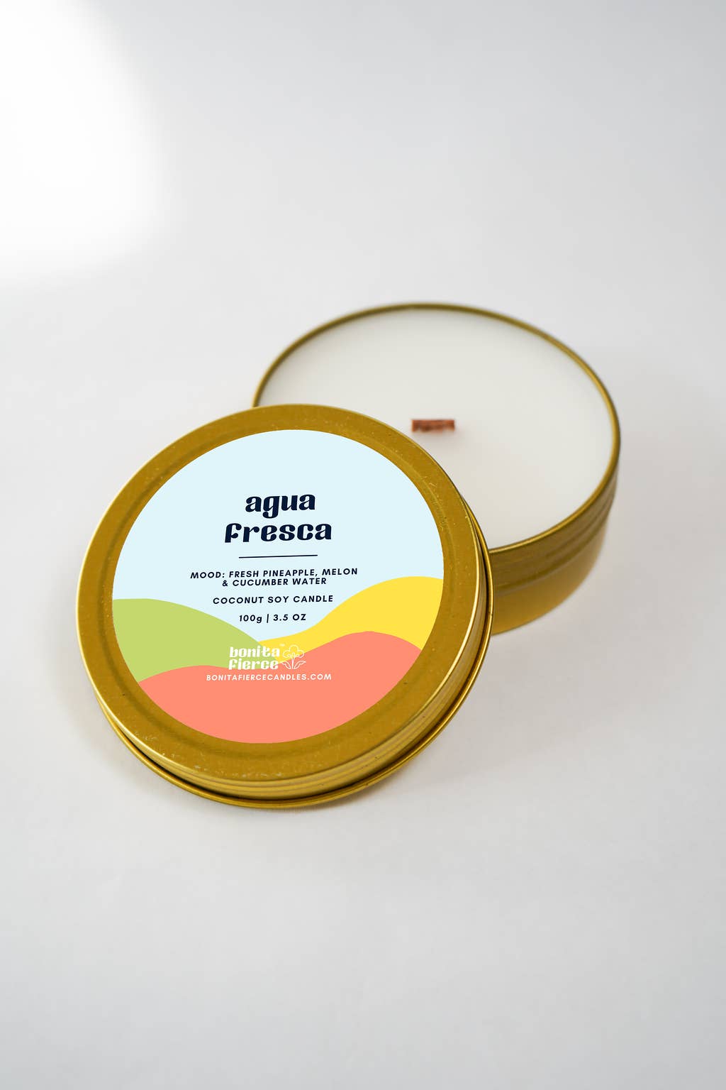 Bonita Fierce Candles - Wholesale Travel Candles - Agua Fresca Candle Tin | Pineapple Melon & Cucumber Water