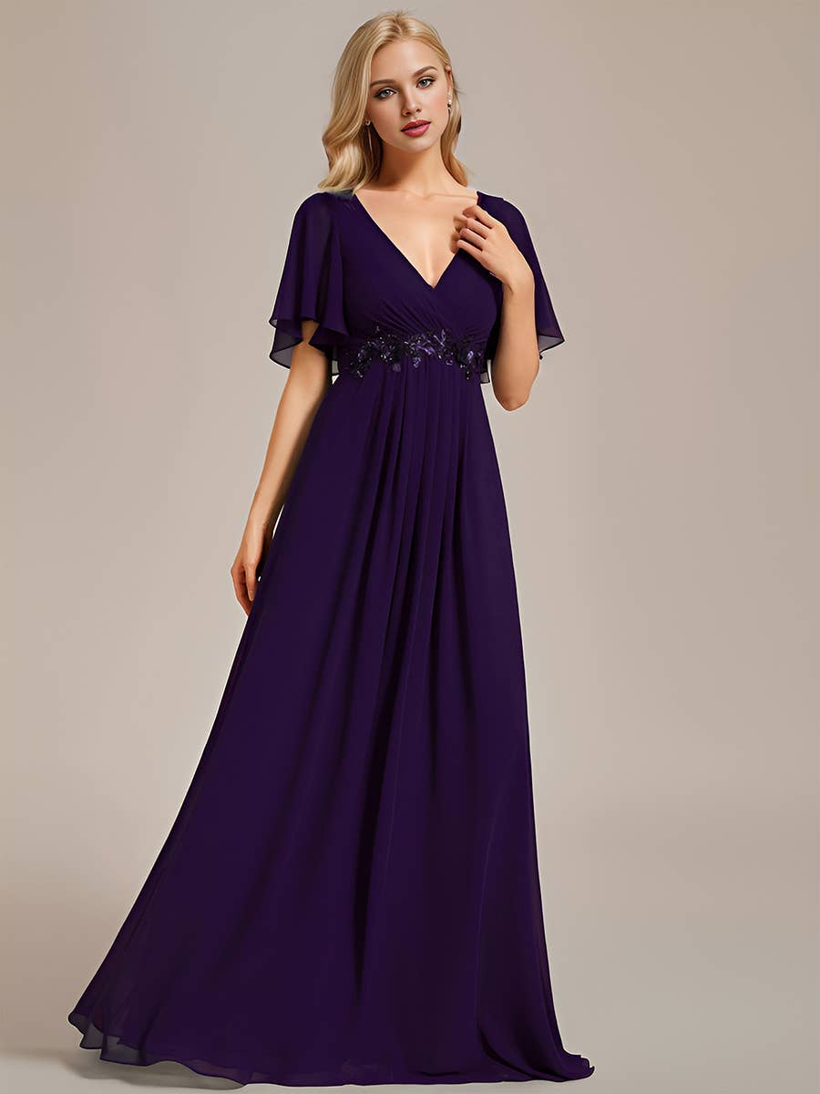 Ever-Pretty - Vente Robe de soirée – femme - Robe de demoiselle d'honneur plissée avec appliques et col en V27