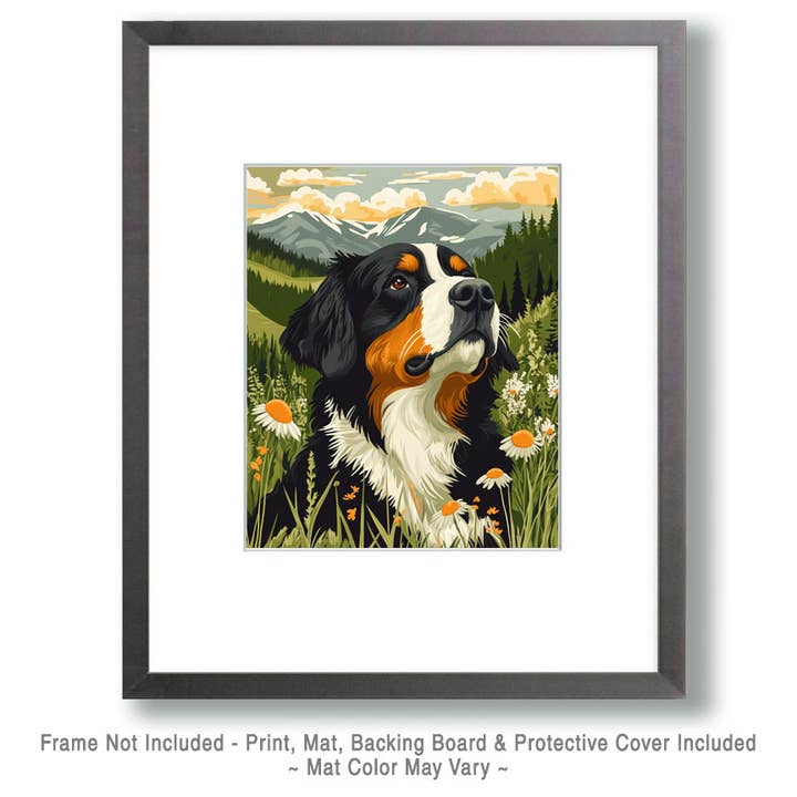 Mowbi - Wholesale Art Print - Alpine Bernese Mountain Dog - Pet Dog Still Life Wall Art Prints – 8″x10″ Artwork for 11″x14″ Frame