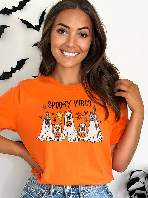 T-shirt d'Halloween Spooky Vibes Dog Ghosts Top 246225 pour la vente par Cali Boutique Wholesale