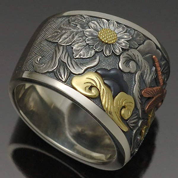 Tourtiwi - Wholesale Cocktail/Statement Ring - Vintage Carved Flower Dragonfly Ring
