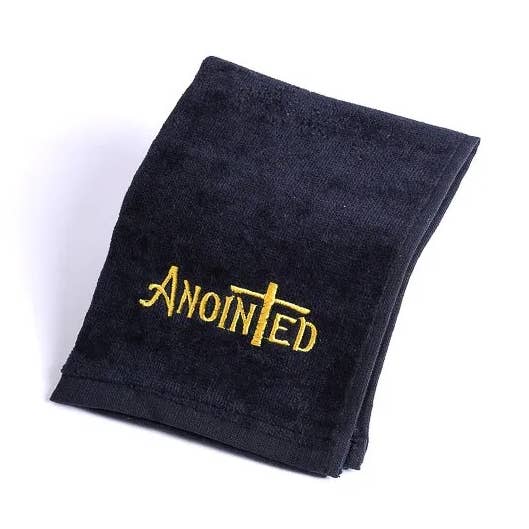 Pastor Towel - Anointed - Black - Cotton for wholesale by Swanson Christian Products