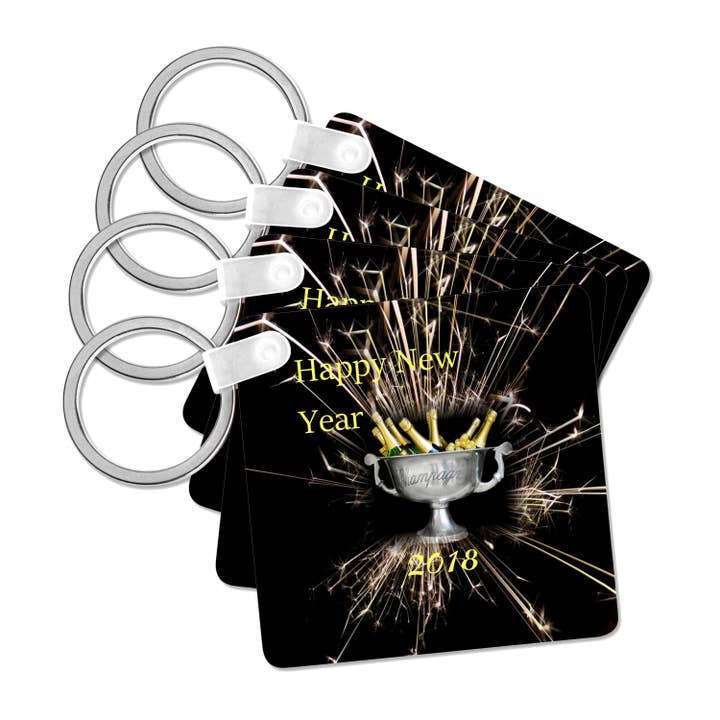 3dRose - Wholesale Keychain - Unisex - 3dRose, Image of New Year 2018 Champagne Bottles On Fireworks , Key Chain