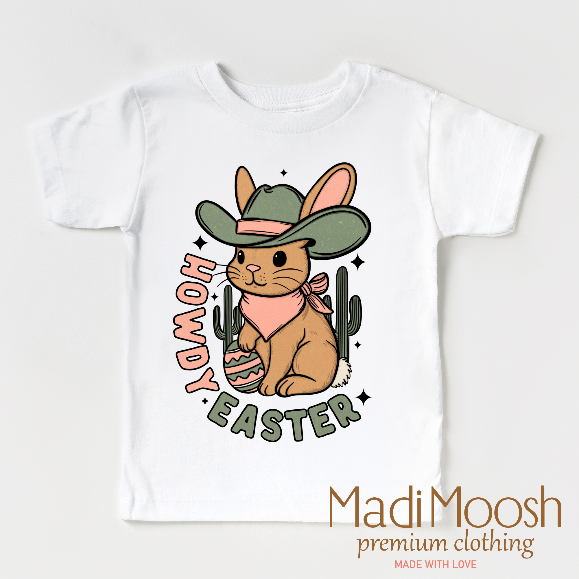 Madi Moosh - Wholesale Screen Printed T-Shirt - Kids - Howdy Easter Bunny Western Shirt - Kids Western Tee2