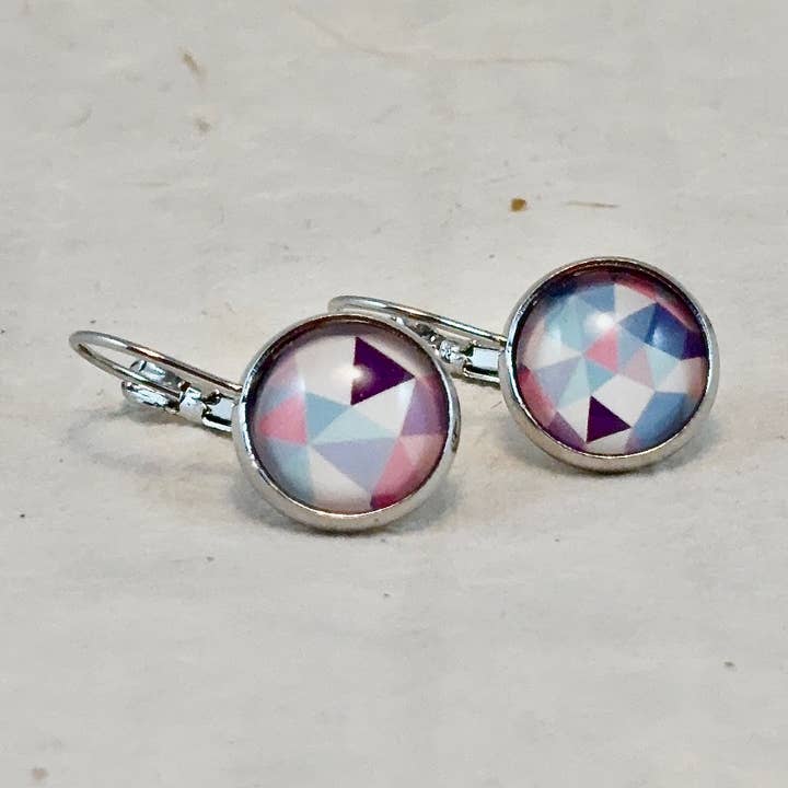 Lever-back Cabochon Earrings - Xena Triangular Pattern for wholesale by A New Day, A New Dawn NYC, LLC.