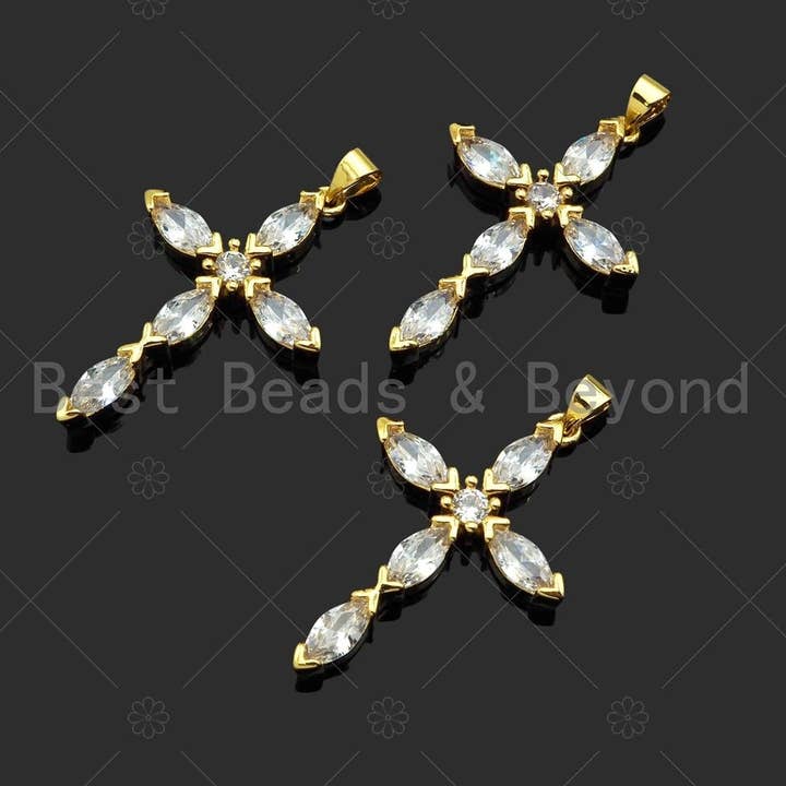 Big CZ Micro Pave Ciondolo a forma di croce, oro 18 carati riempito con zirconi cubici fascino croce, collana bracciale ciondolo Charm, 24x36mm, Sku #LD23 per la vendita all'ingrosso da parte di BestBeads&Beyond