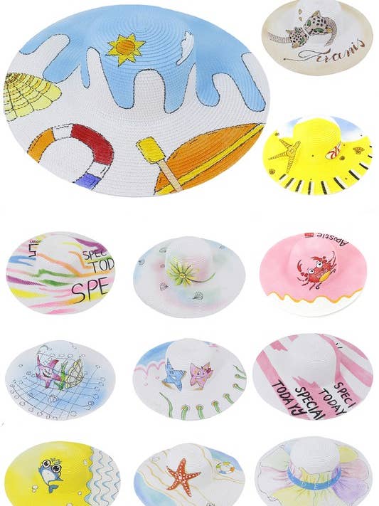 Hand Painted Sun Shade Straw Hat for wholesale by Suzie Q USA