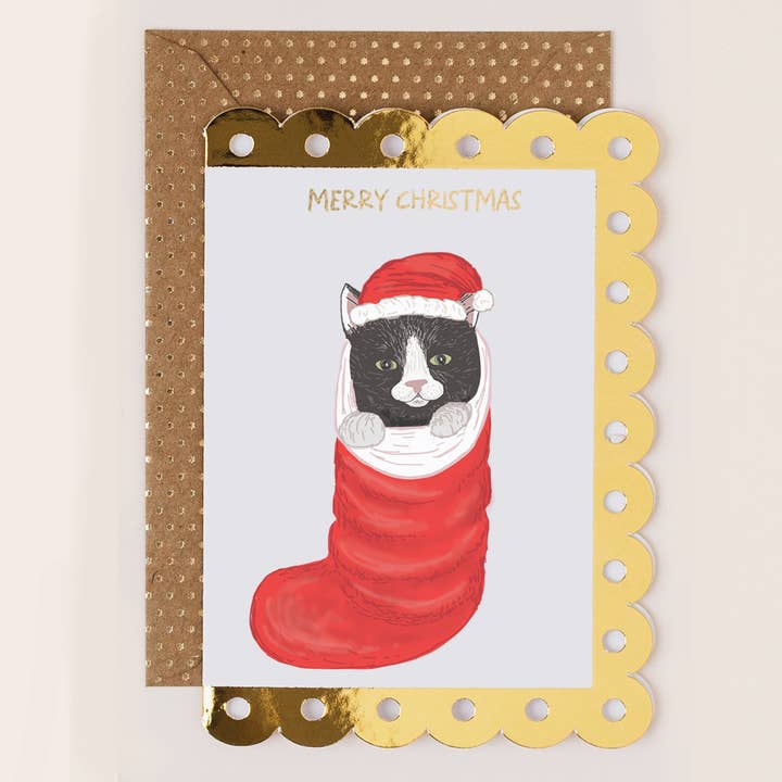 Cartão de Natal Gato na Meia por atacado de Apple & Clover