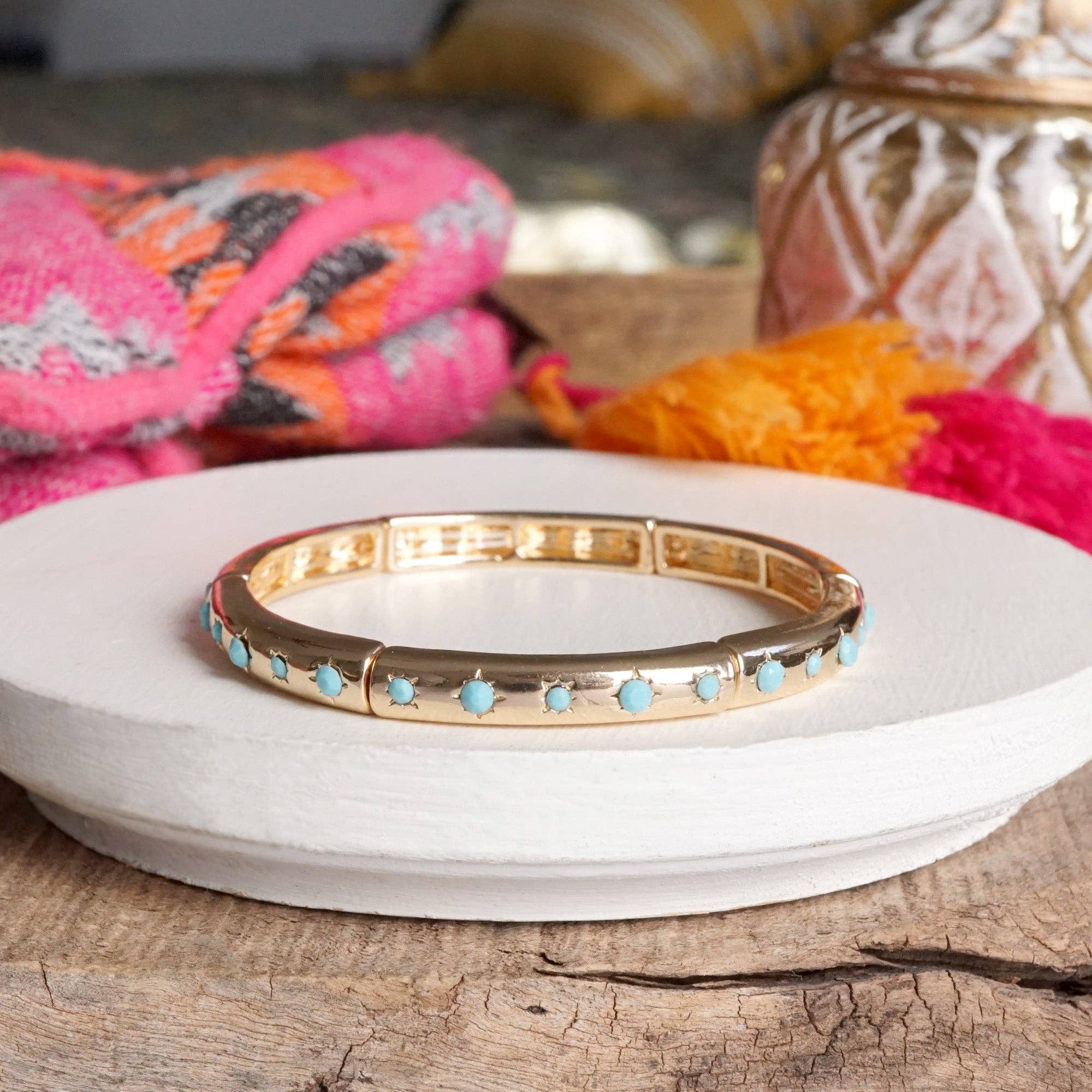 PennyLine inc - Wholesale Bangle Bracelet - Gold-Tone Eternity Stretch Bangle – Pearls, Turquoise, or Crystals3