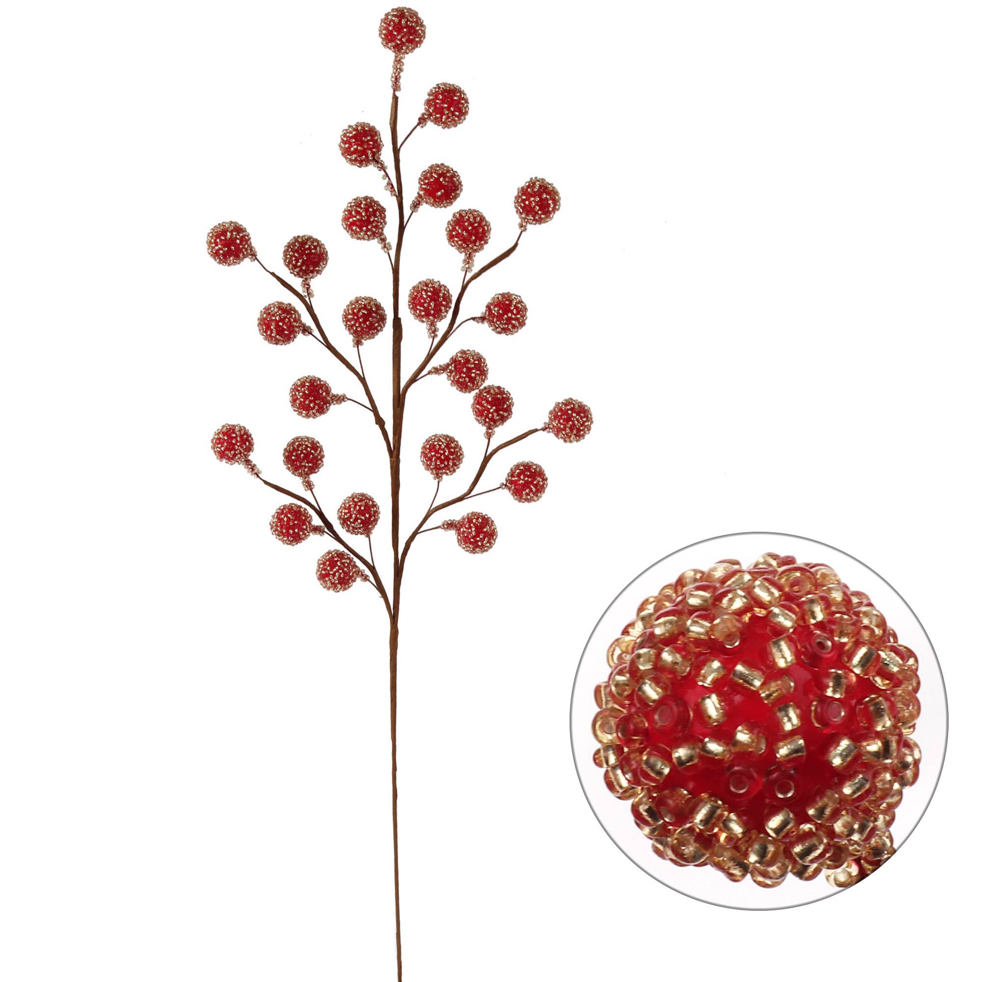 Larksilk - Wholesale Christmas Decoration - Beaded Red Berry Spray 25 Berries- 17" Christmas Collection2