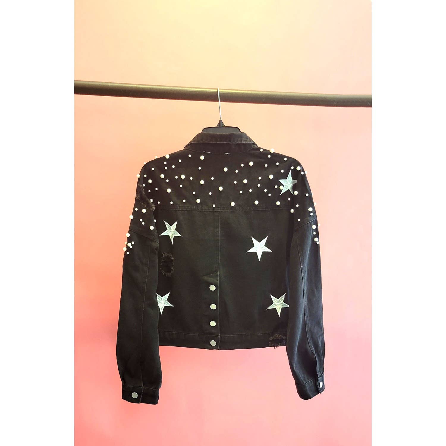 Mapcie - Wholesale Denim Jacket - Women's - STAR DETAIL RIPPED DENIM PEARL JACKET3